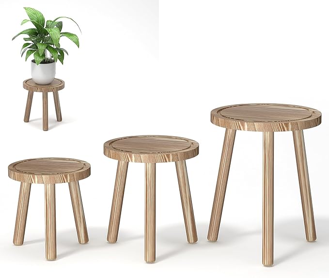 3-Pack Wood Plant Stands Indoor, Single Plant Stand by Unknown