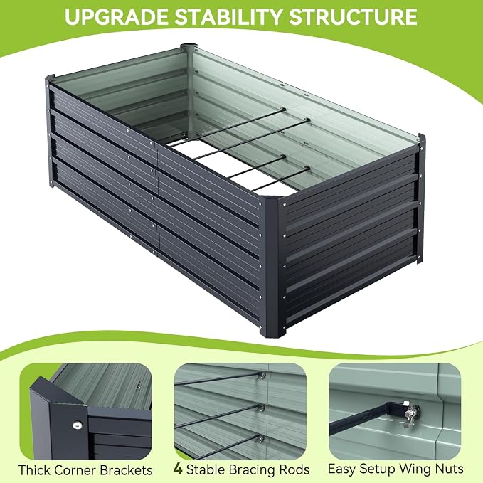Ohuhu 6x3x1.5FT Metal Raised Garden Bed Outdoor, Reinforced Galvanized Steel - Image 5