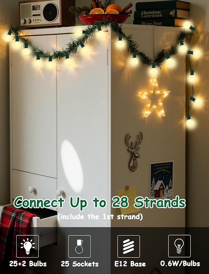 25Ft Outdoor Christmas Lights, Dimmable G40 LED Patio String Lights - Image 5