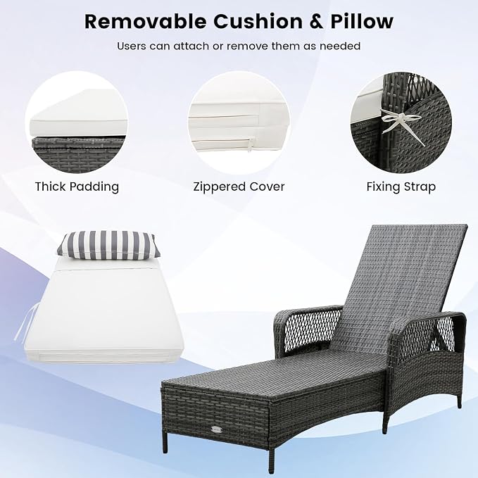 COSTWAY PE Rattan Chaise Lounge Chair, 6 Gear Adjustable Recliner - Image 6