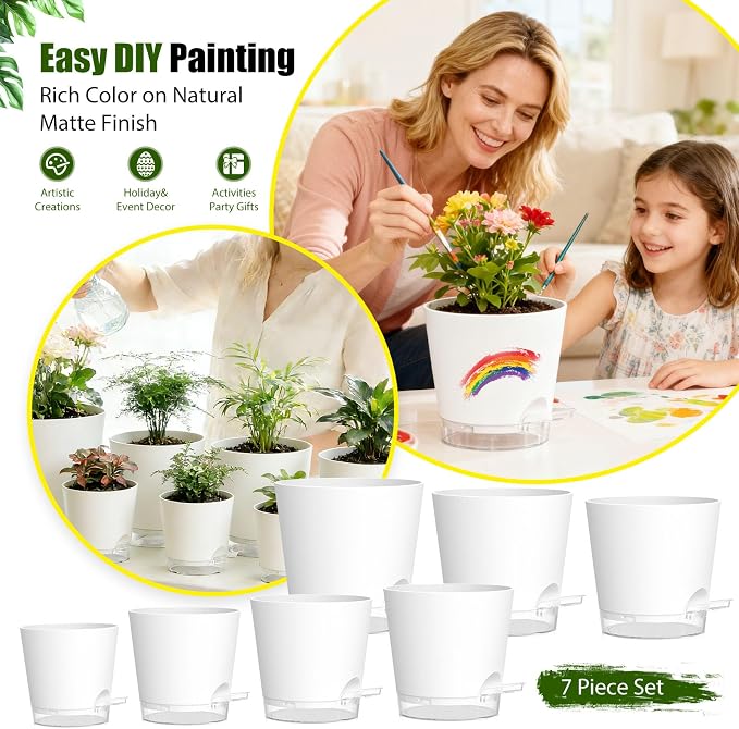 Plant Pots 4/5/5.5/6/6.5/7/8 Inch Self Watering Pots, 7 Pack Plastic Planters - Image 6