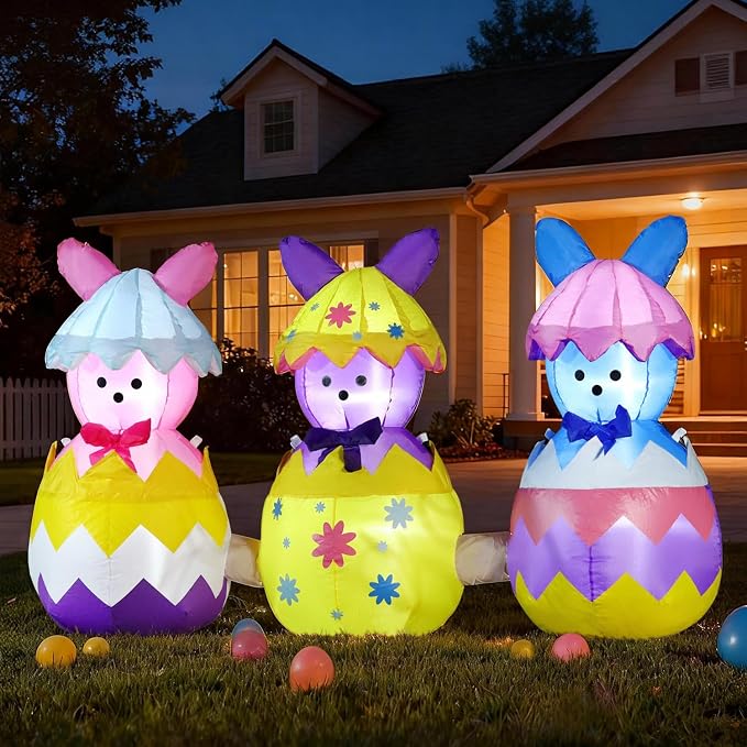 Domkom 6FT Long Easter Inflatable Bunny Outdoor Decorations, Build-in LED - Image 4