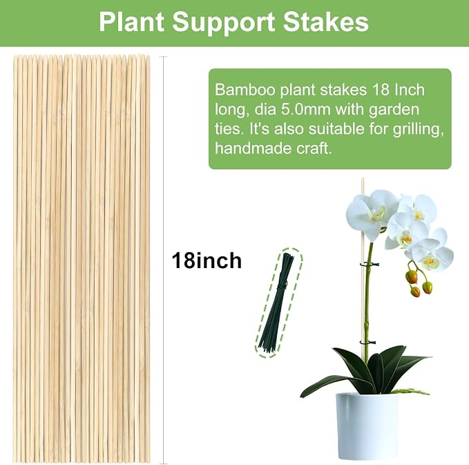 40 PCS Bamboo Plant Stakes 18 Inch, Wood Plant Support - Image 5