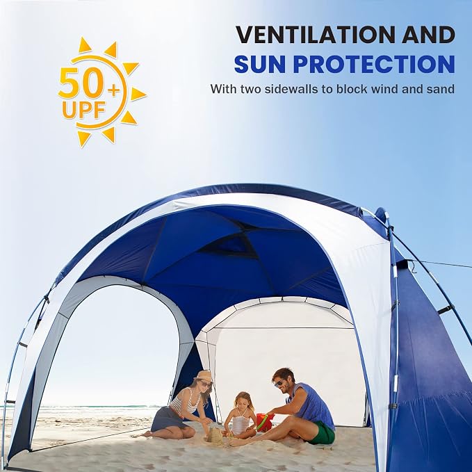Large Beach Canopy Tent UPF 50+ 12x12 ft Waterproof & Rainproof Dome Sun Shelter - Image 2
