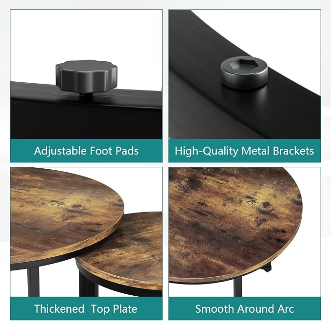 Smuxee Nesting Coffee Table Set of 2, 23.6" Round Coffee Table Rustic Wood Top - Image 4