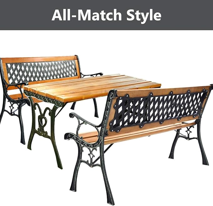 Giantex 50'' Patio Bench, Outdoor Furniture Cast Iron Hardwood Frame Porch - Image 5