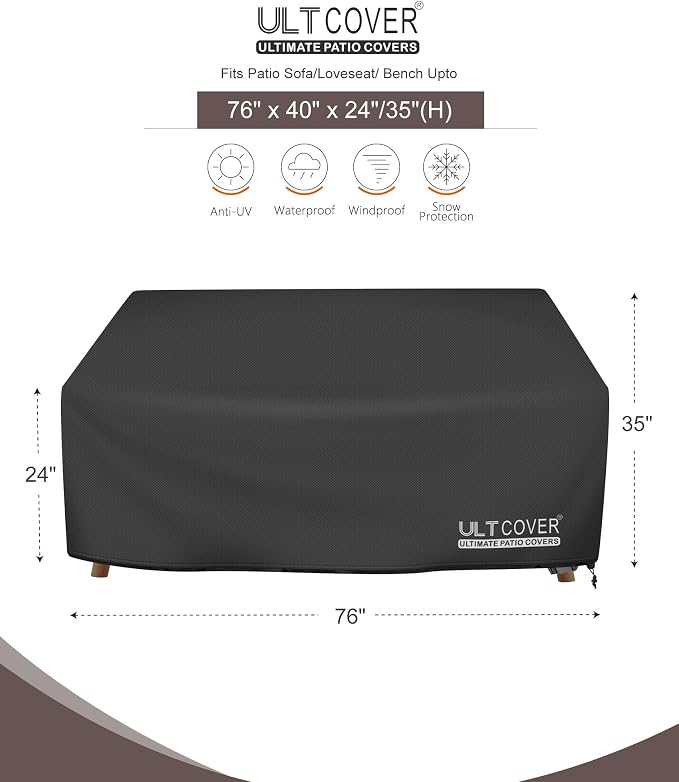 ULTCOVER Waterproof Outdoor Deep Seat Sofa Bench Cover 76W x 40D x 35H inch - Image 2