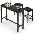 Outdoor Bar Height Table and Chairs Set, 3 Piece Black Top and Bronze Leg Patio by COZYMAN