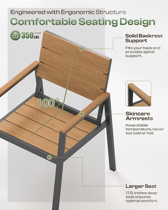 Outdoor Dining Set for 4, Aluminum Patio Table and Chairs Set - Image 3