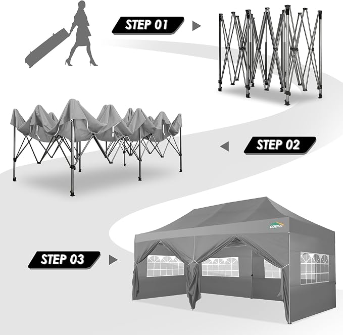 COBIZI 10x20 Canopy with Sidewalls, Heavy Duty Party Tent Pop up Canopy - Image 3
