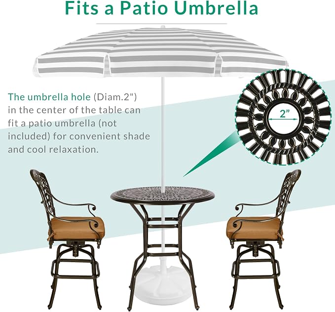 VIVIJASON 3-Piece Patio Swivel Bar Stools Set, All Weather Outdoor Cast - Image 5
