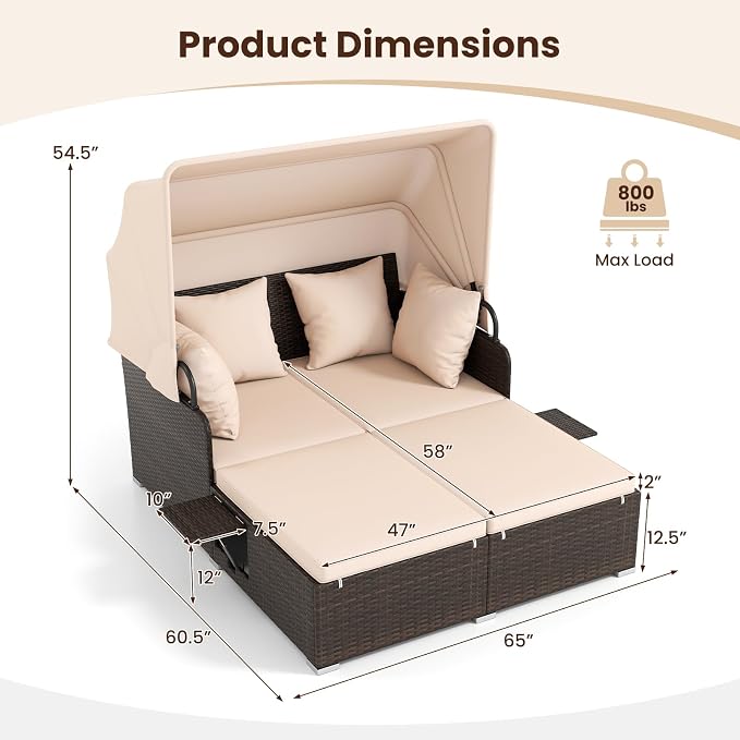 ORALNER Outdoor Daybed, 2-Person Wicker Patio Sofa - Image 2