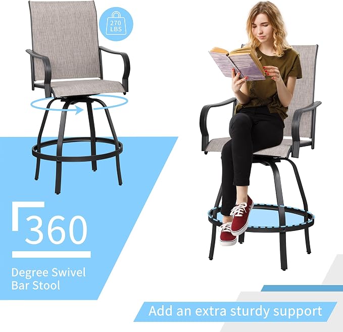 Shintenchi 3 Piece Patio Swivel Bar Stools Set, Outdoor Patio Bar Table and - Image 3