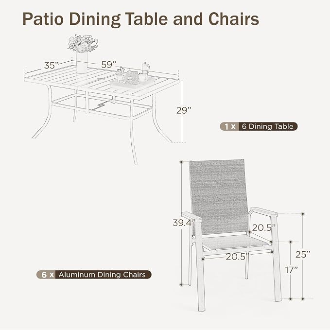 PHI VILLA 7 PCS Outdoor Dining Set, Patio Metal Furniture Set - Image 7