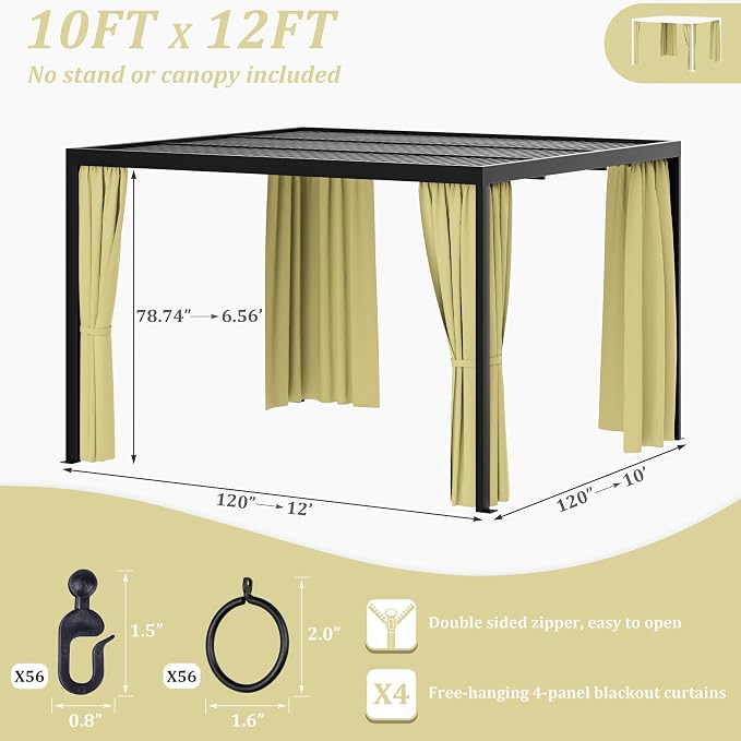 Gazebo Universal Replacement Privacy Curtain, 4-Panels Sidewall Curtains - Image 2
