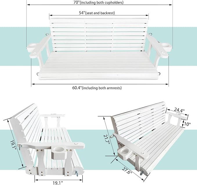 Wooden Porch Swing 3-Seater, High Backrest and Deep Seat, Bench Swing - Image 6