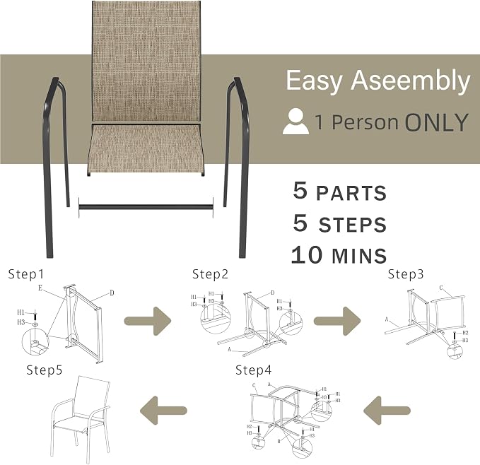 AECOJOY 5 Piece Patio Table and Chair Set - Image 9