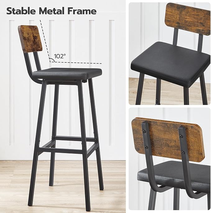 HOOBRO Black Bar Stools, Kitchen Breakfast Stools - Image 8
