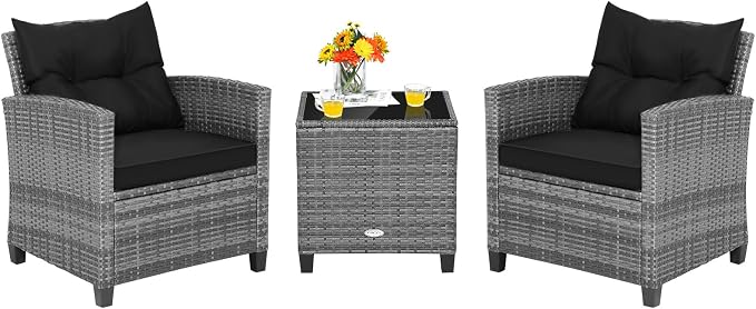 Tangkula 3 Pieces Patio Furniture Set, Outdoor PE Rattan Conversation Chair Set by TANGKULA