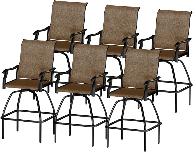LEVELEVE Patio Bar Set 6pcs Swivel Bar Stools Outdoor Bistro Textilene by Enjoyyourlife