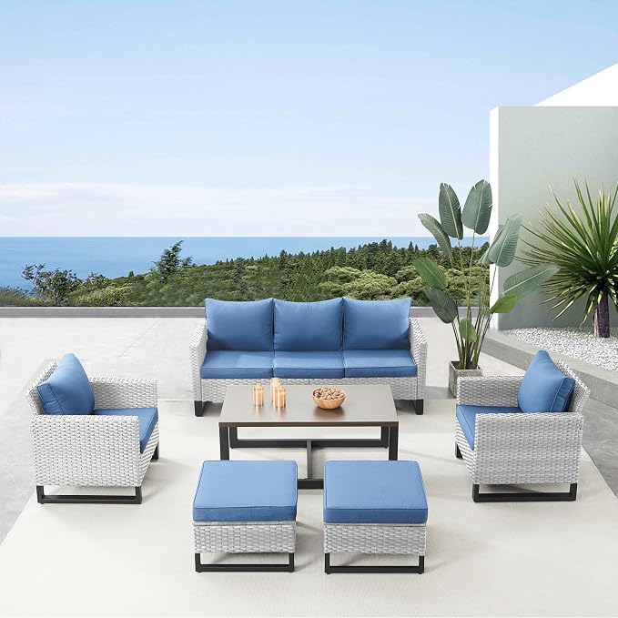 Belord 6 Piece Outdoor Furniture Patio Wicker Sofa Set, Oversize Outdoor Dining by Belord