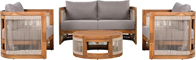 Christopher Knight Home Nesbit 4 Pieces Conversation Set, Acacia Wood Chat Set - Image 5