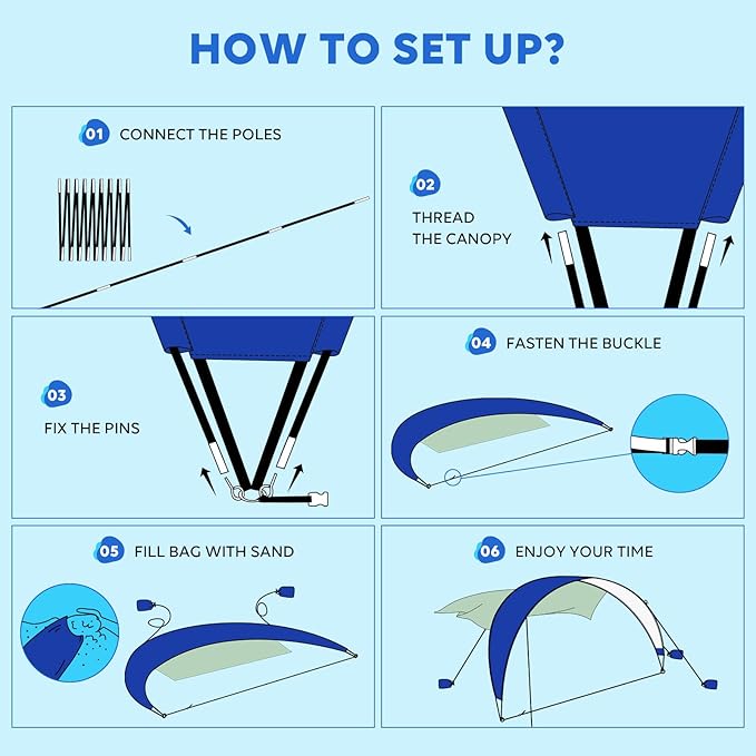 TOBTOS UPF 50+ Pop Up Beach Tent, Easy Set Up Beach Umbrella, Sun Shelter - Image 7
