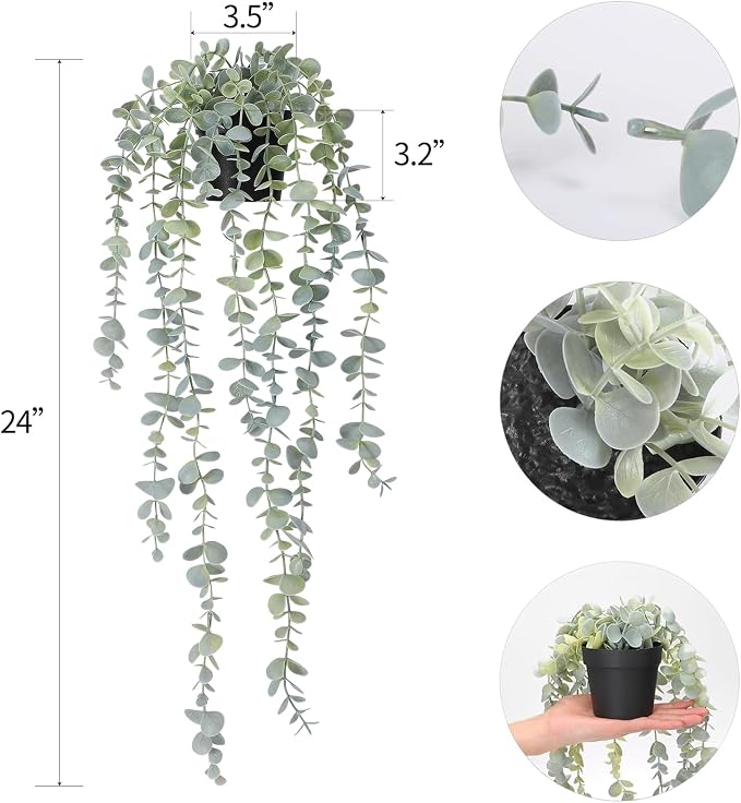 COCOBOO 1pcs Artificial Hanging Plants, Fake Potted Eucalyptus Faux Hanging - Image 2