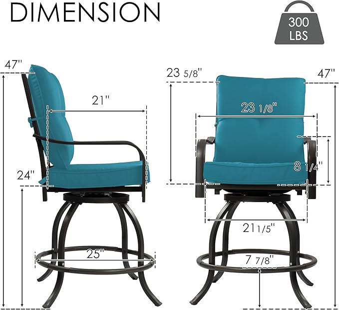 Kozyard Isabella Outdoor Swivel Bar Chairs, Counter Height Patio Bar Stools Set - Image 3