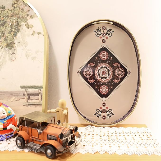 Oval Plastic Serving Tray with Handles, Elegant Decorative Tray - Image 2