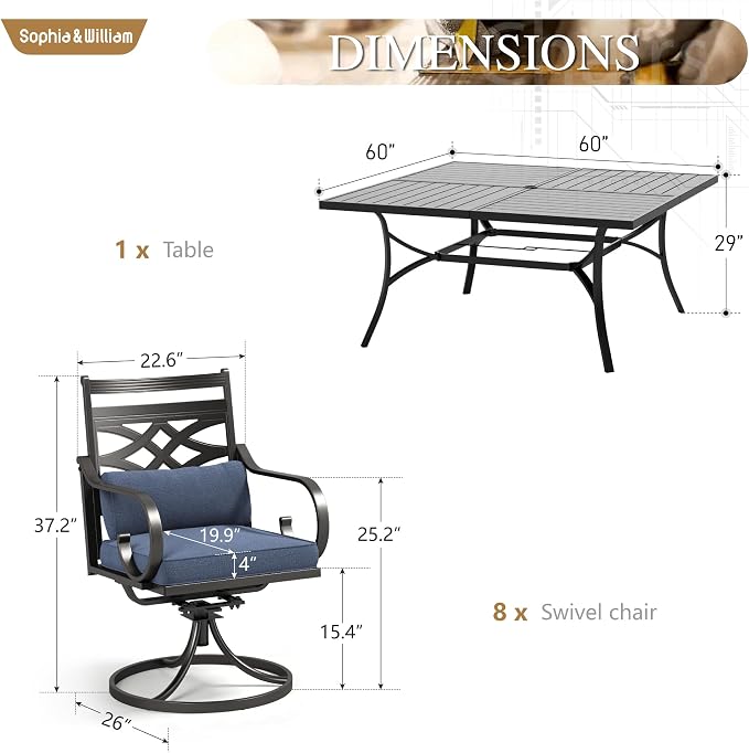 Sophia and William Swivel Outdoor Patio Dining Set - Image 6