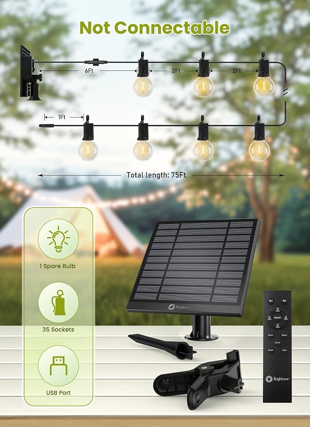 Brightown 75FT Solar String Lights Outdoor Waterproof - Image 5