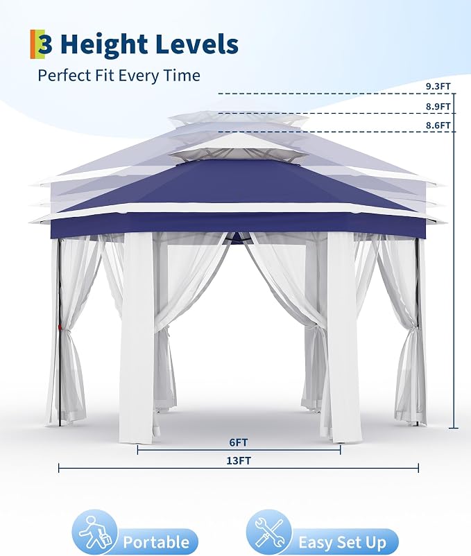 13'x13' Pop-Up Gazebo, Outdoor Hexagonal Patio Gazebo - Image 5