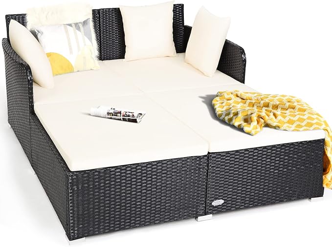 HAPPYGRILL Outdoor Daybed Rattan Wicker Patio Daybed by HAPPYGRILL