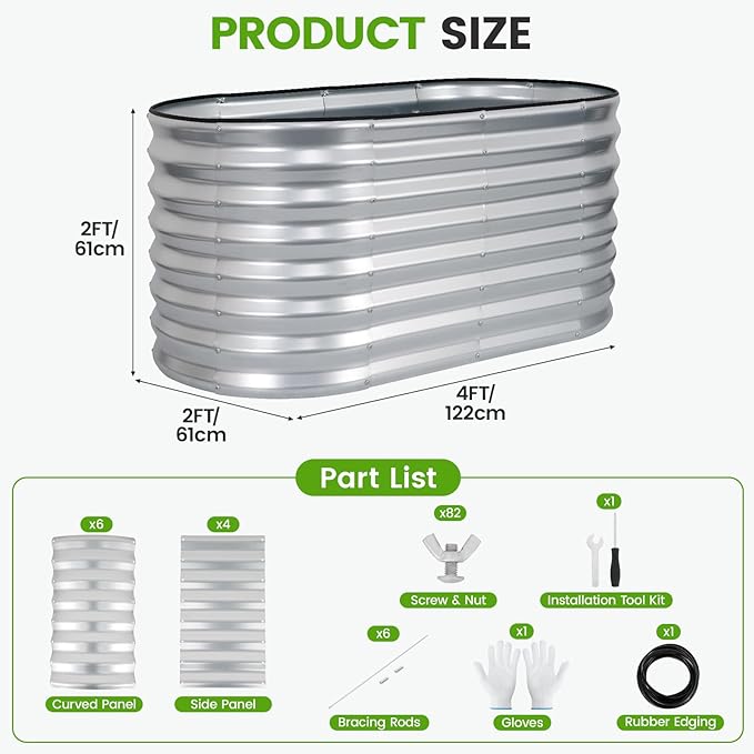 Galvanized Raised Garden Bed Outdoor 24'' Deep | Oval Metal Garden Beds - Image 3