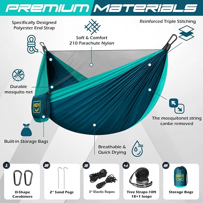 Camping Hammock Mosquito Net, Double & Single Portable Hammocks Hammocks - Image 2