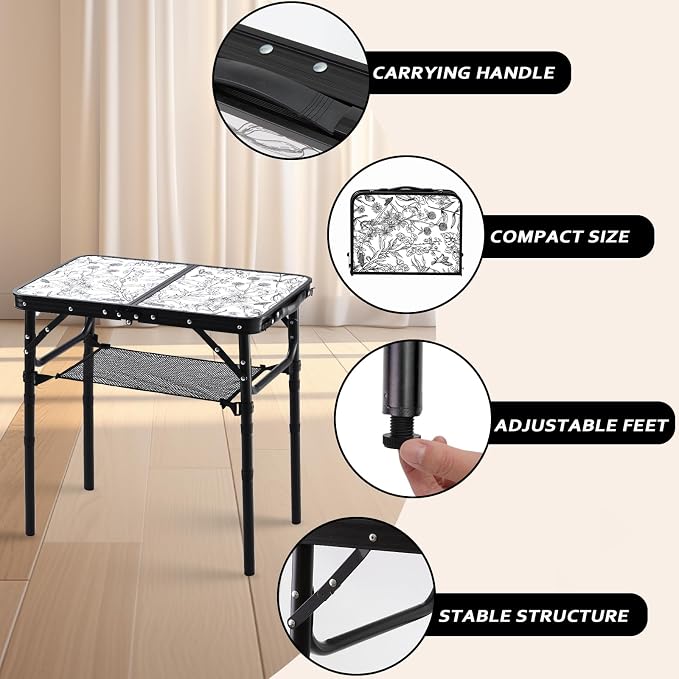 Toile de Jouy-Inspired Camping Table, Vintage French Floral Pattern Folding - Image 4