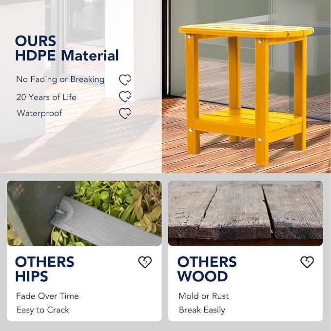 nalone Adirondack Side Table 16.5" Outdoor Side Tables HDPE Plastic Double - Image 5