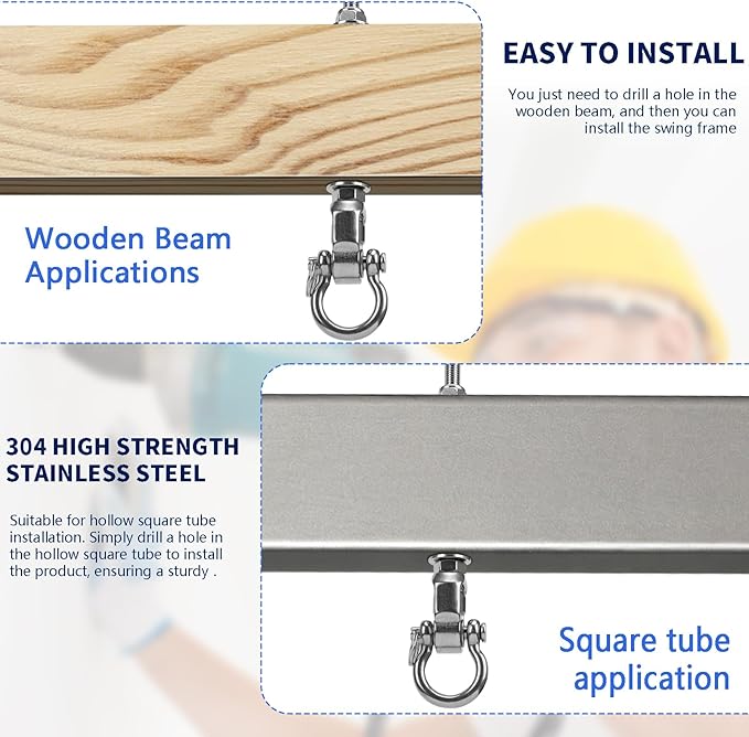 2 Heavy Duty Swing Hangers 360° Bearing Stainless Steel Swing Hooks 1000LBS - Image 4