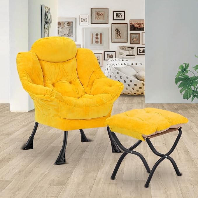 Lazy Chair with Folding Ottoman, Leisure Sofa Chair, Soft Fabric Armchair with - Image 2