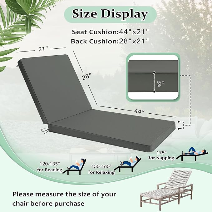 Cozyide Chaise Lounge Cushions Outdoor 72"x21"x3", Waterproof Lounge Chair - Image 6