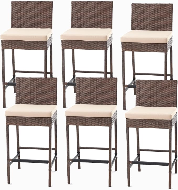 ECOTOUGE Outdoor Bar Stools, Wicker Woven Patio Stools & Patio Bar Chairs by ECOTOUGE