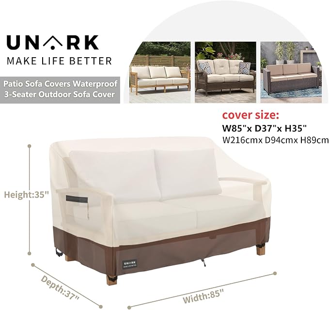 Patio 3-Seater Sofa Cover, 3 Seater Outdoor Couch Cover Waterproof Couch Covers - Image 2