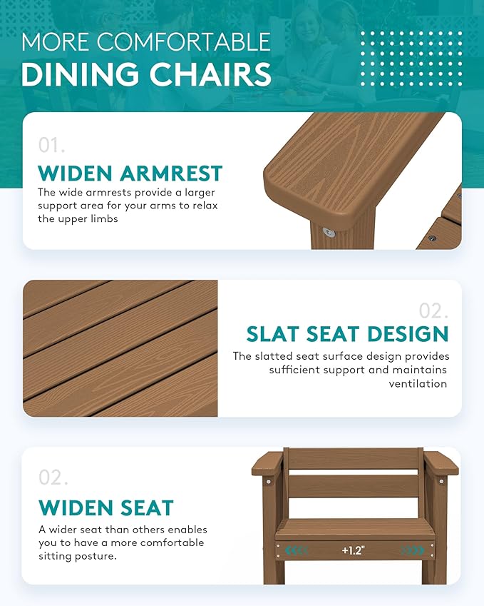 SERWALL 7-Piece Patio Dining Sets, All Weather HDPE Outdoor Furniture Set - Image 6