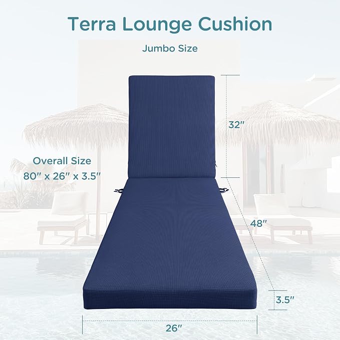 Codi Chaise Lounge Cushions Outdoor, Pool Lounges Chair Cushion Set, Waterproof - Image 3