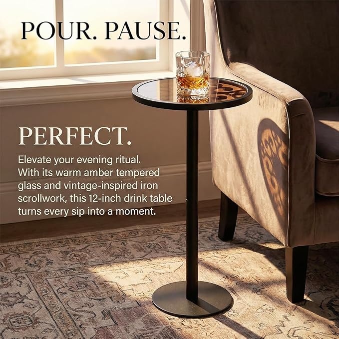 Black Drink Table, Indoor Outdoor Small Round Side Table - Image 2