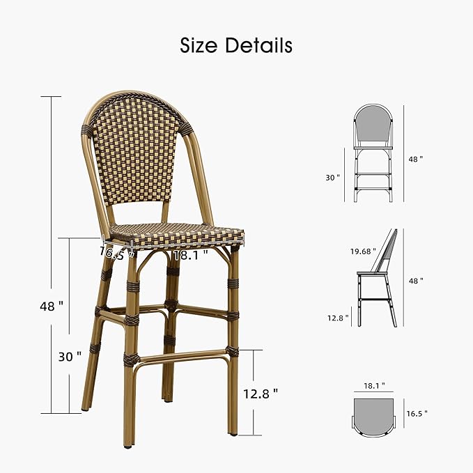 PURPLE LEAF French Bar Stool Set of 4 Bamboo Print Finish Patio Bar Stools - Image 6