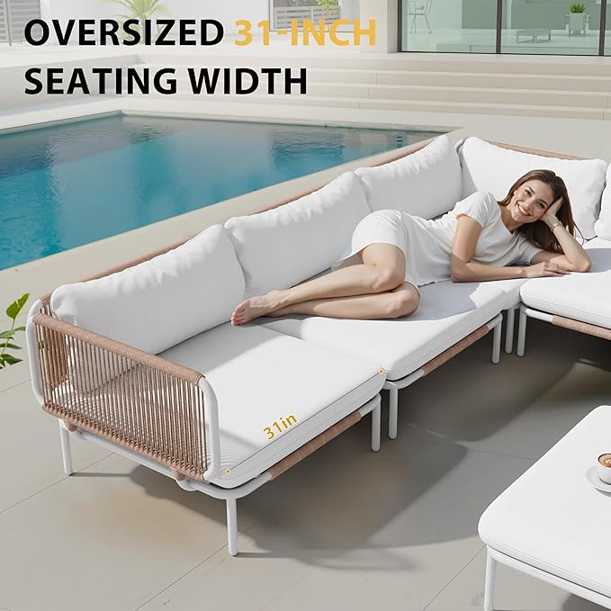 6 Piece Modern Outdoor Sectional Sofa, Weather-Resistant Metal Frame and - Image 5