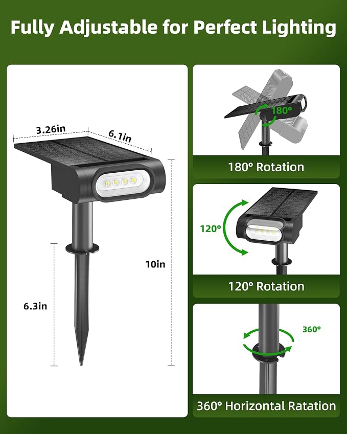 EZVALO Solar Spot Lights Outdoor IP67 Waterproof, Adjustable Solar Landscape - Image 7