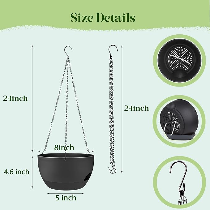 Set of 2-8 Inch Self Watering Hanging Planters - Image 2